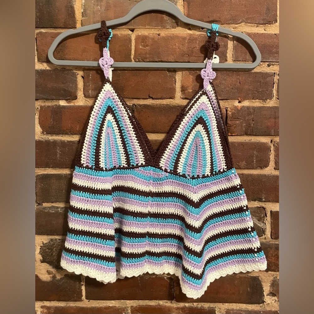 POL Crochet Spaghetti Strap Top Triangle Top